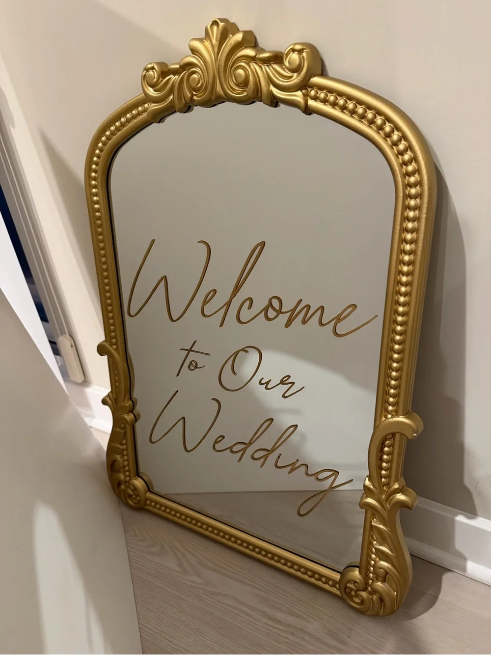 Gold Framed 'Welcome to Our Wedding' Mirror Sign
